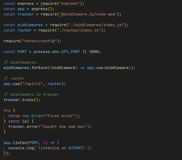  terminal with error message in Middleware